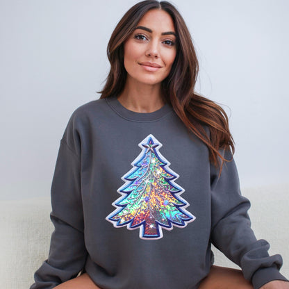 Custom Iridescent Christmas Tree Sweatshirt - WaveBerry Threads