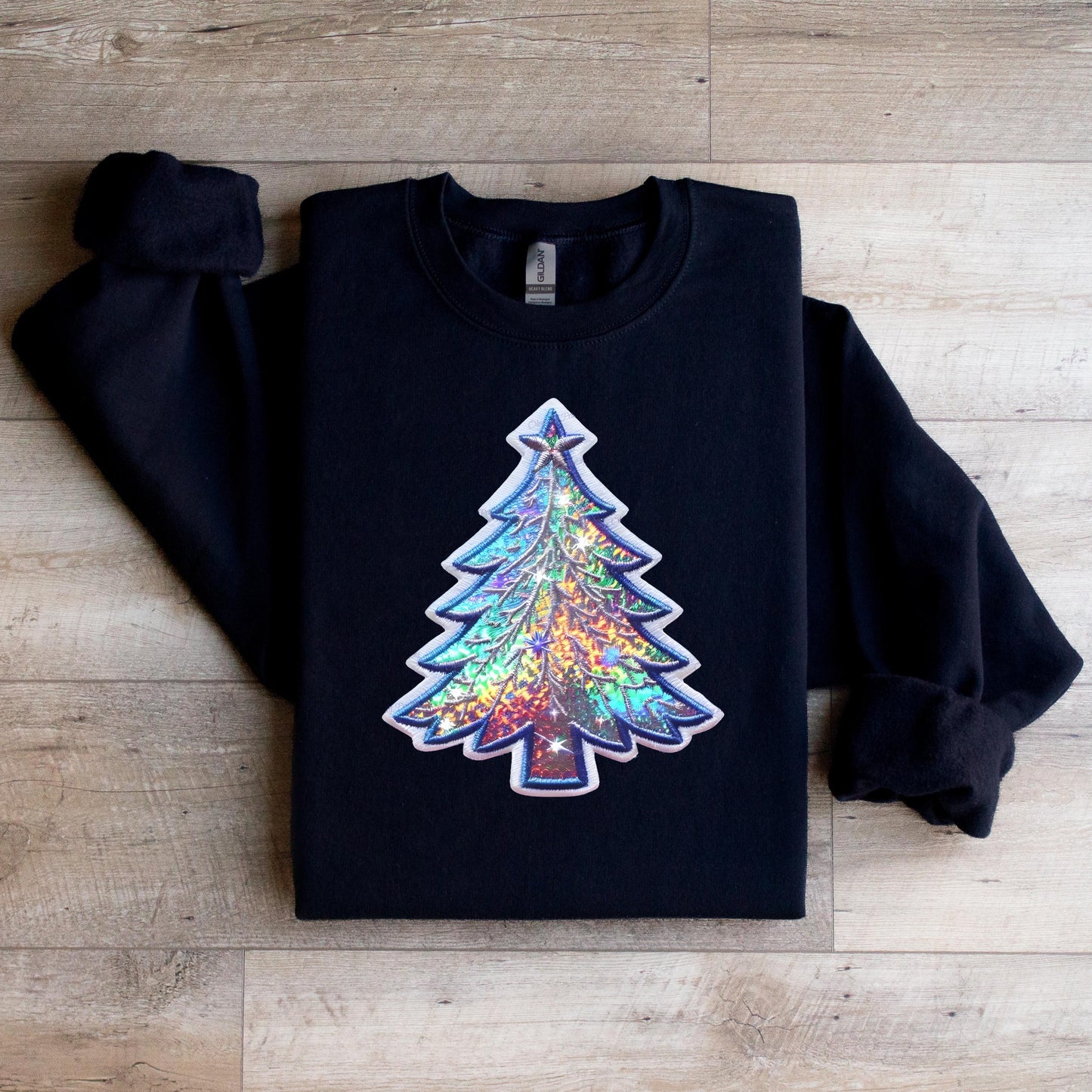 Custom Iridescent Christmas Tree Sweatshirt - WaveBerry Threads