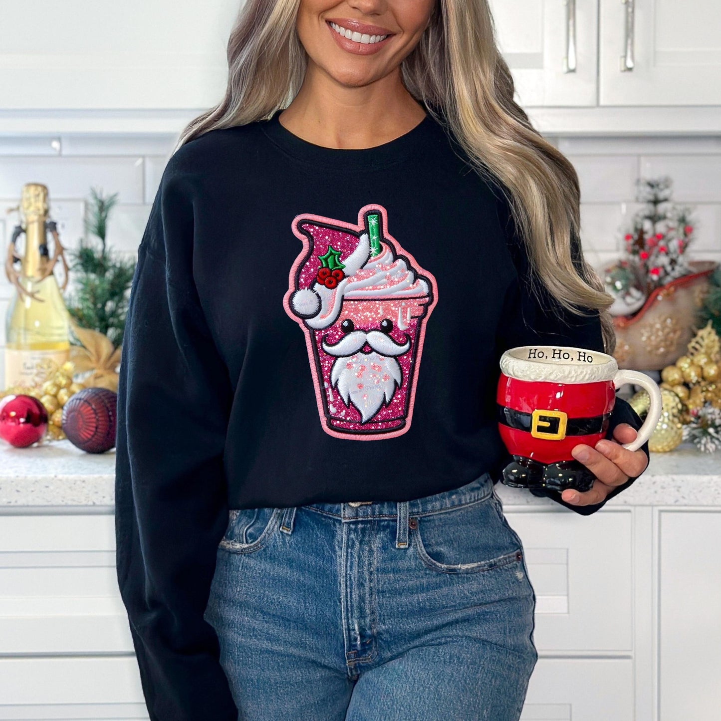 Christmas Iced Coffee Santa Crewneck Sweatshirt - WaveBerry Threads