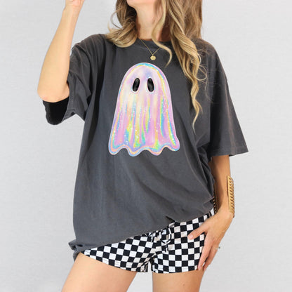 Sparkly Holographic Ghost T-Shirt - WaveBerry Threads