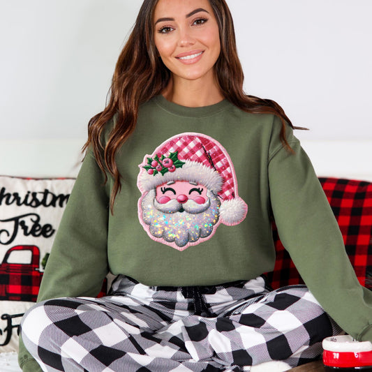 Santa Faux Embroidered Christmas Crewneck Sweatshirt - WaveBerry Threads