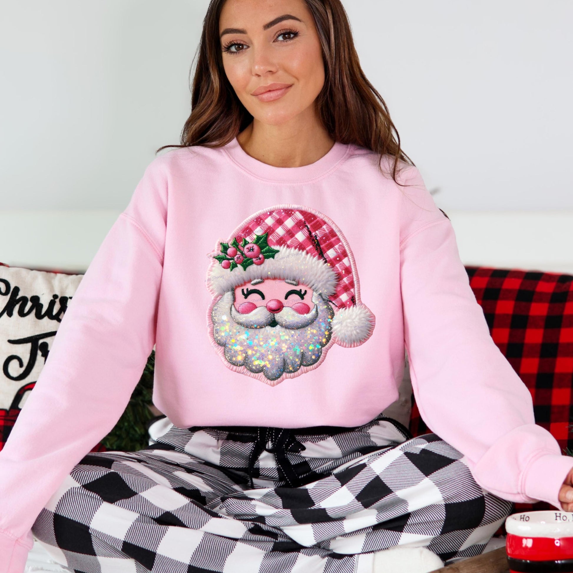 Santa Faux Embroidered Christmas Crewneck Sweatshirt - WaveBerry Threads