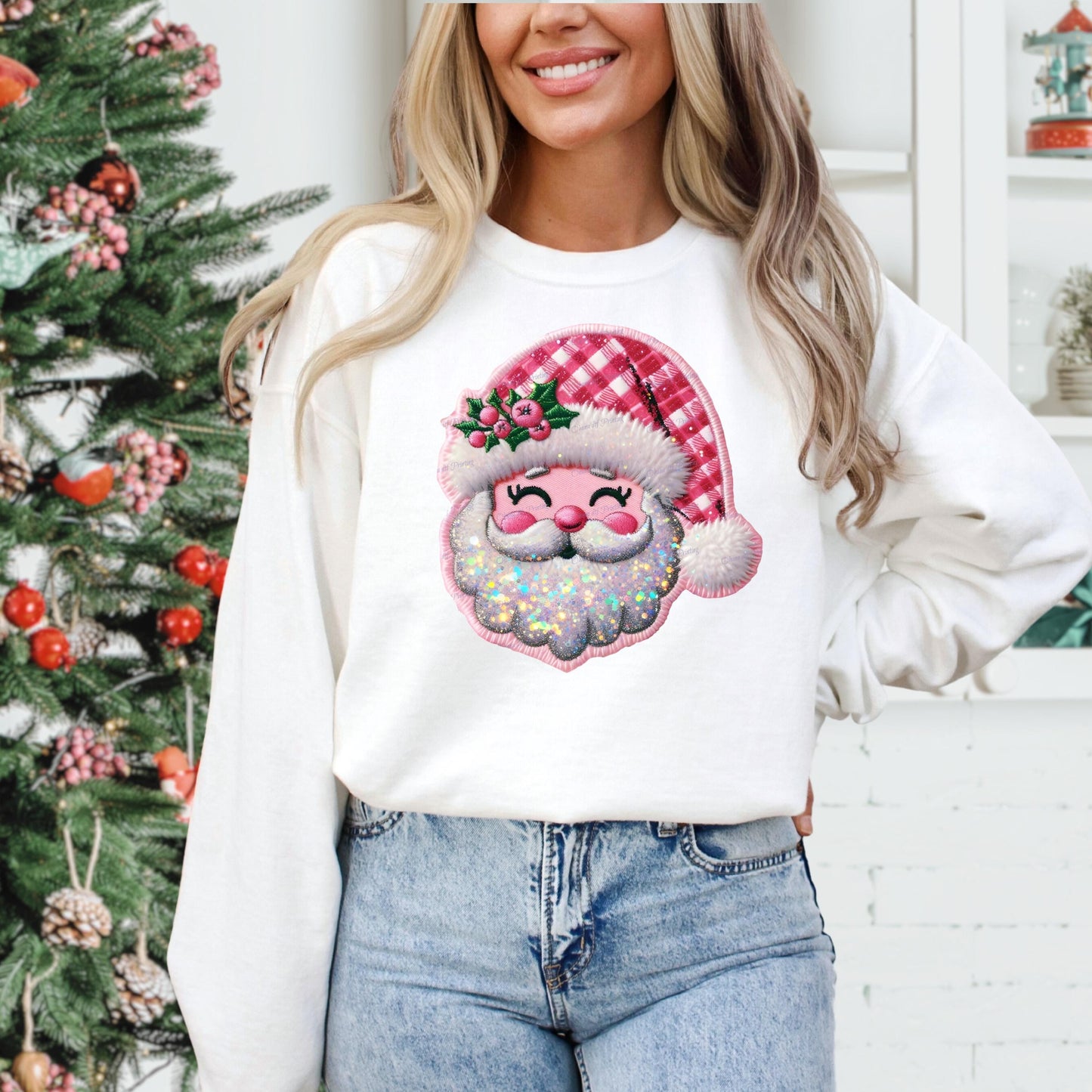 Santa Faux Embroidered Christmas Crewneck Sweatshirt - WaveBerry Threads