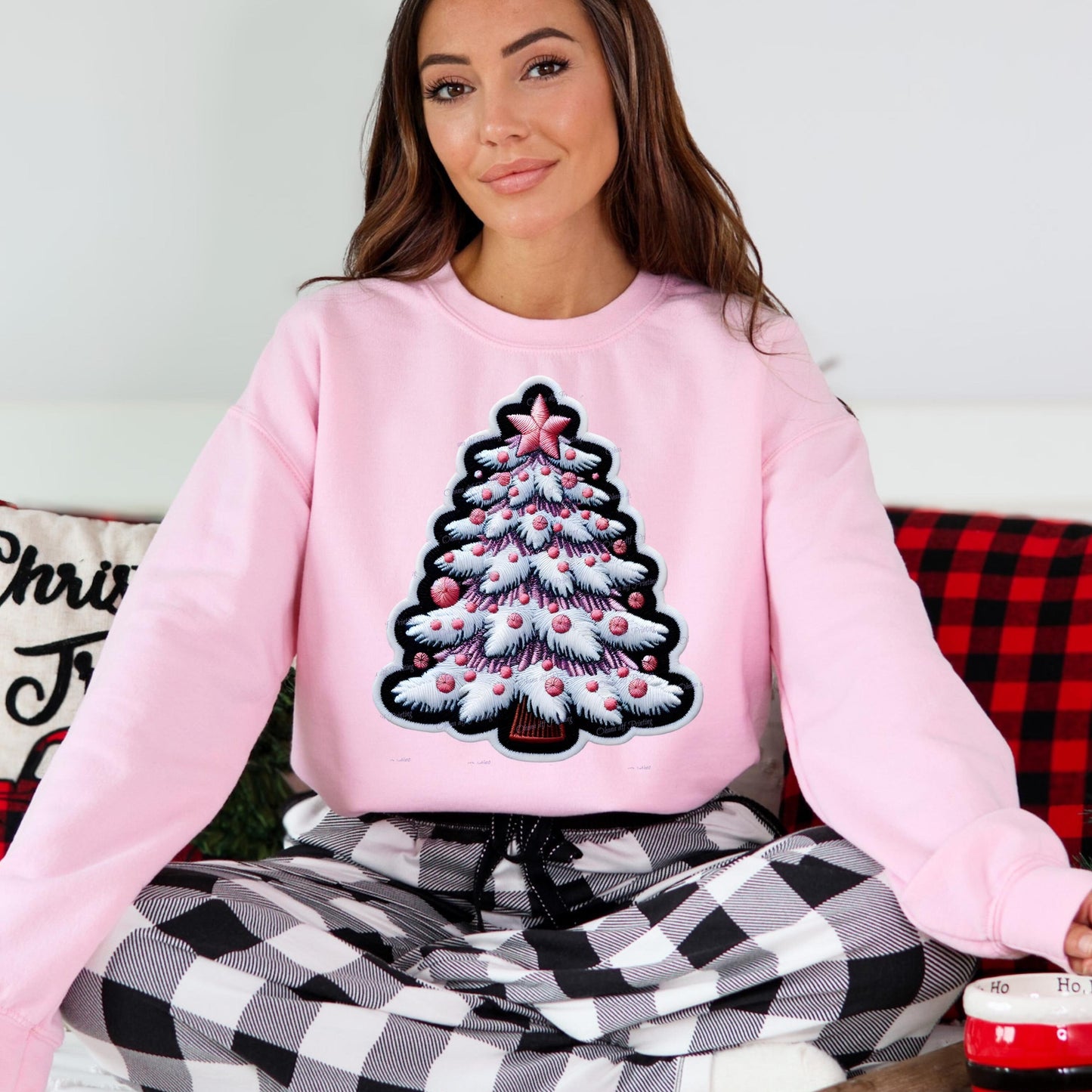 Faux Embroidered Christmas Tree Crewneck Sweatshirt - WaveBerry Threads