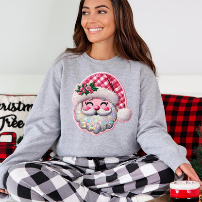 Santa Faux Embroidered Christmas Crewneck Sweatshirt - WaveBerry Threads