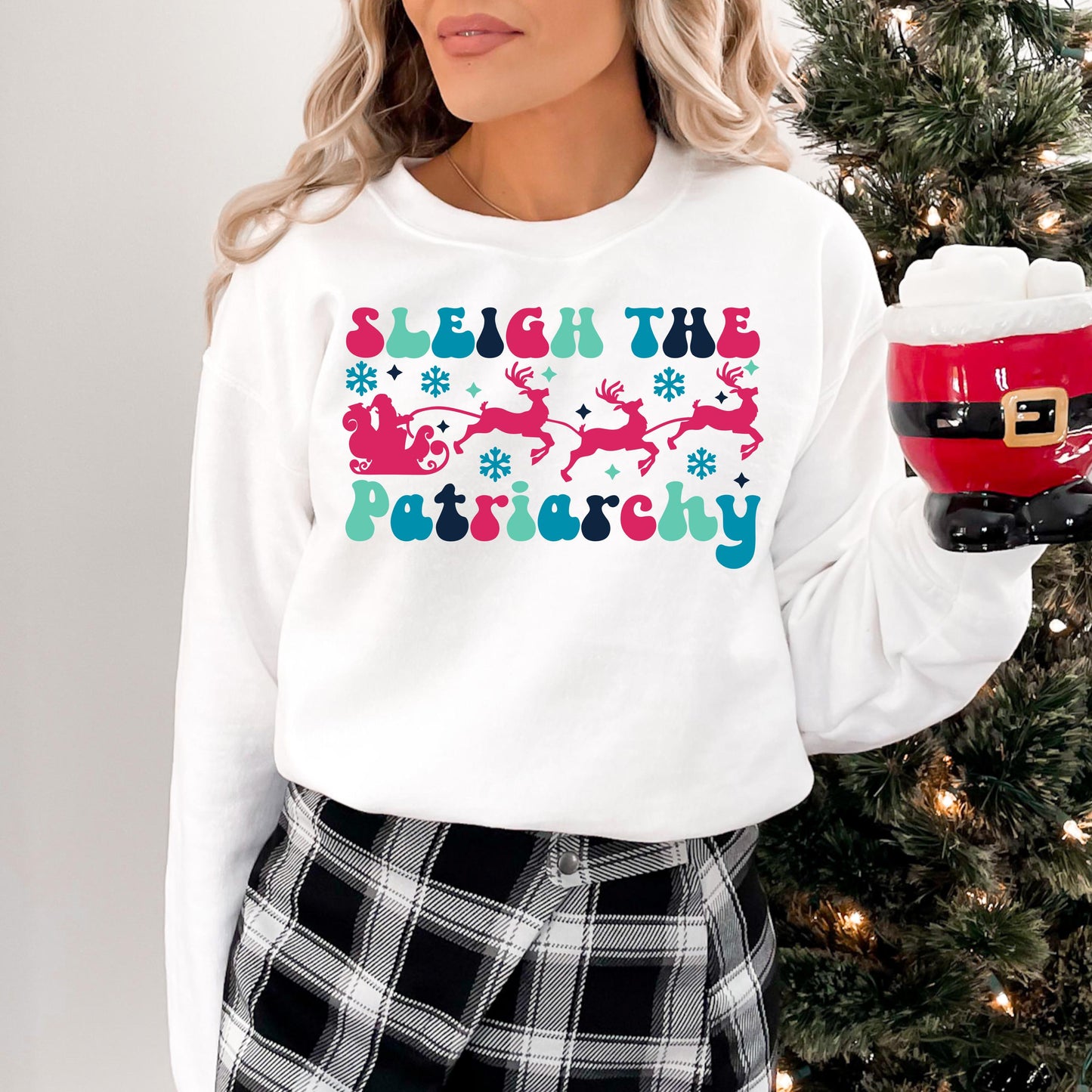 Sleigh the Patriarchy Christmas Crewneck Sweatshirt - WaveBerry Threads