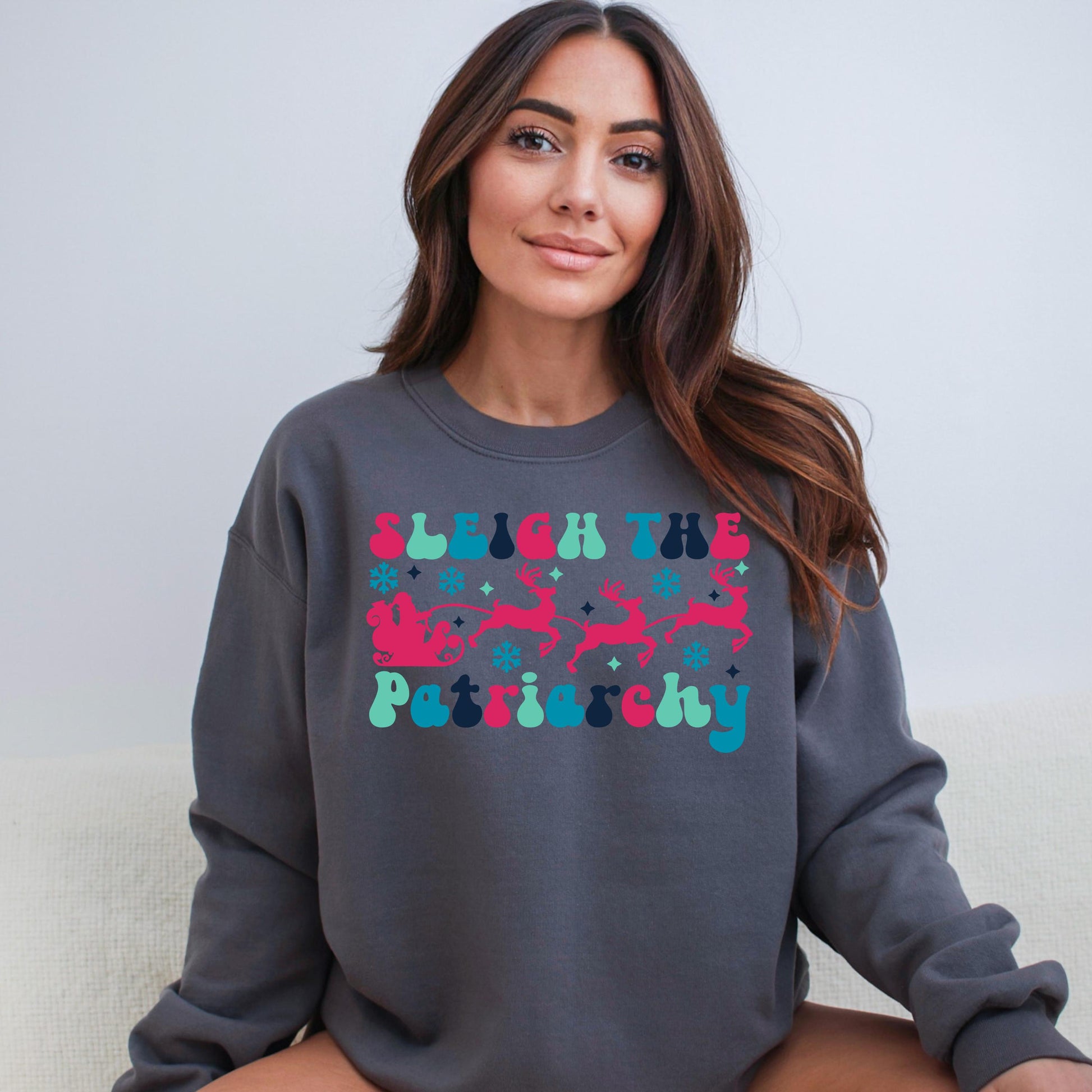 Sleigh the Patriarchy Christmas Crewneck Sweatshirt - WaveBerry Threads