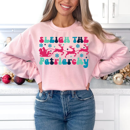 Sleigh the Patriarchy Christmas Crewneck Sweatshirt - WaveBerry Threads