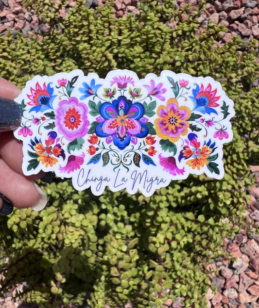Chinga La Migra Floral Sticker