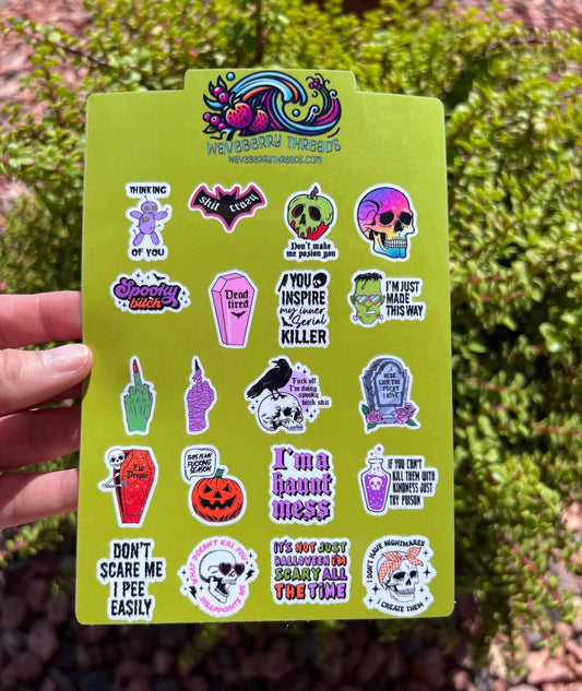 Halloween Sticker Sheet | Spooky & Funny Mini Stickers | 20pcs | Journaling, Laptop, Water Bottle, Scrapbook Stickers