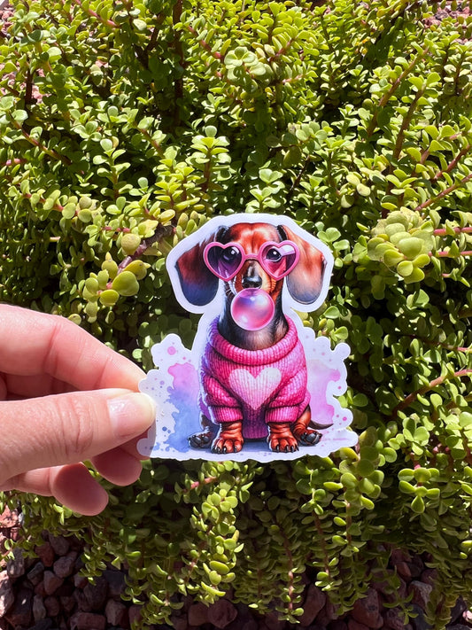 Cute Pink Bubblegum Dachshund Dog Sticker