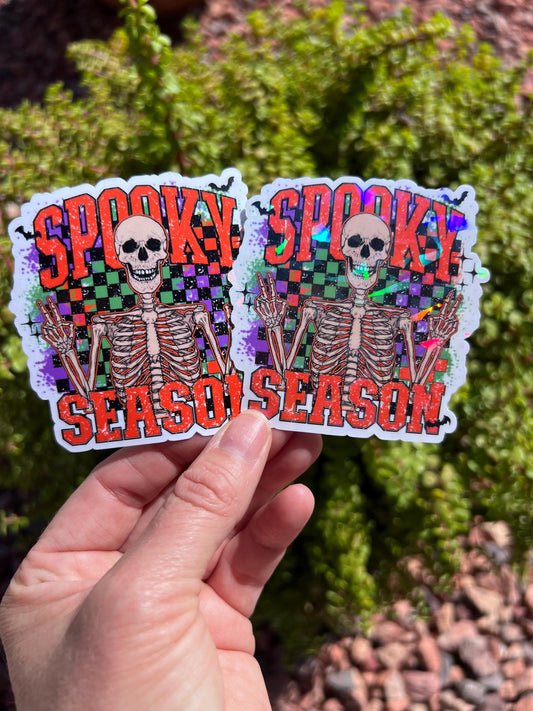 Spooky Season Skeleton Sticker – Clear or Holographic, 2" or 3"