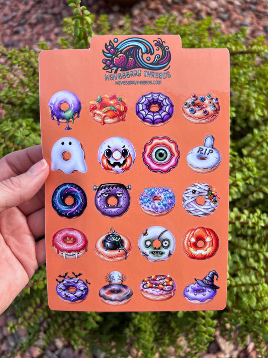 Halloween Donut Sticker Sheet – Spooky Cute Donuts for Journaling, Planners, Crafts, and Scrapbooking – 4.7x7.1"