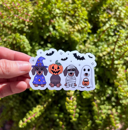 cute dachshund Halloween sticker, gift for dog mom who loves spooky season, Halloween doxie sticker for laptop or water bottle