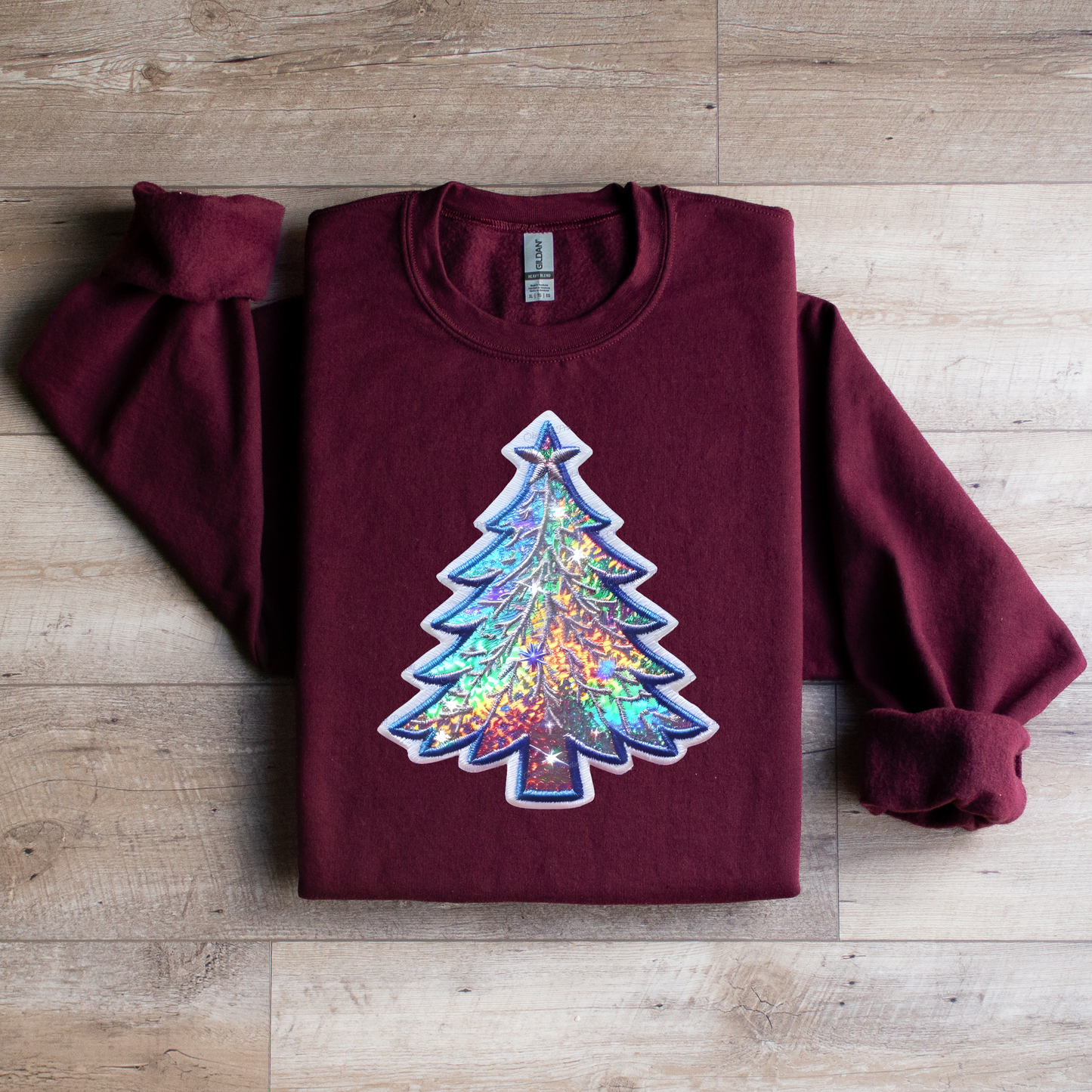 Custom Iridescent Christmas Tree Sweatshirt - WaveBerry Threads