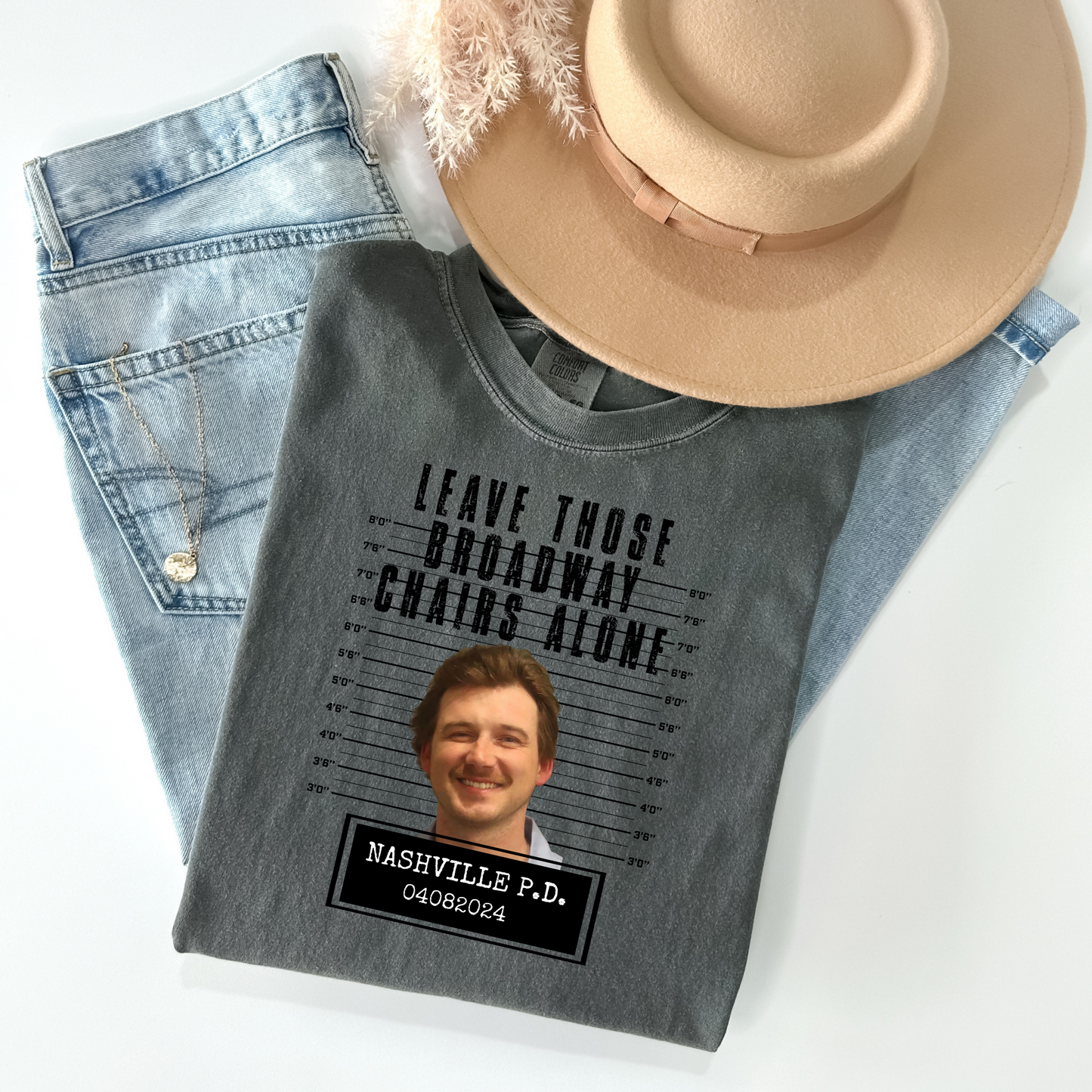 Morgan Wallen Mugshot T-Shirt Leave Those Broadway Chairs Alone - WaveBerry Threads