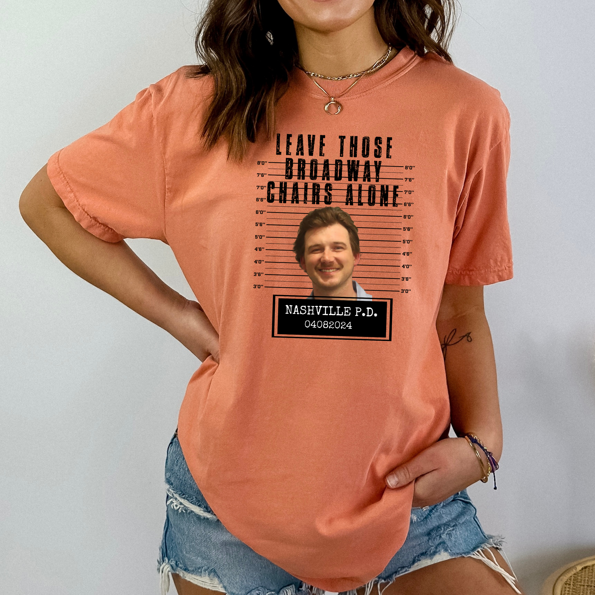 Morgan Wallen Mugshot T-Shirt Leave Those Broadway Chairs Alone - WaveBerry Threads